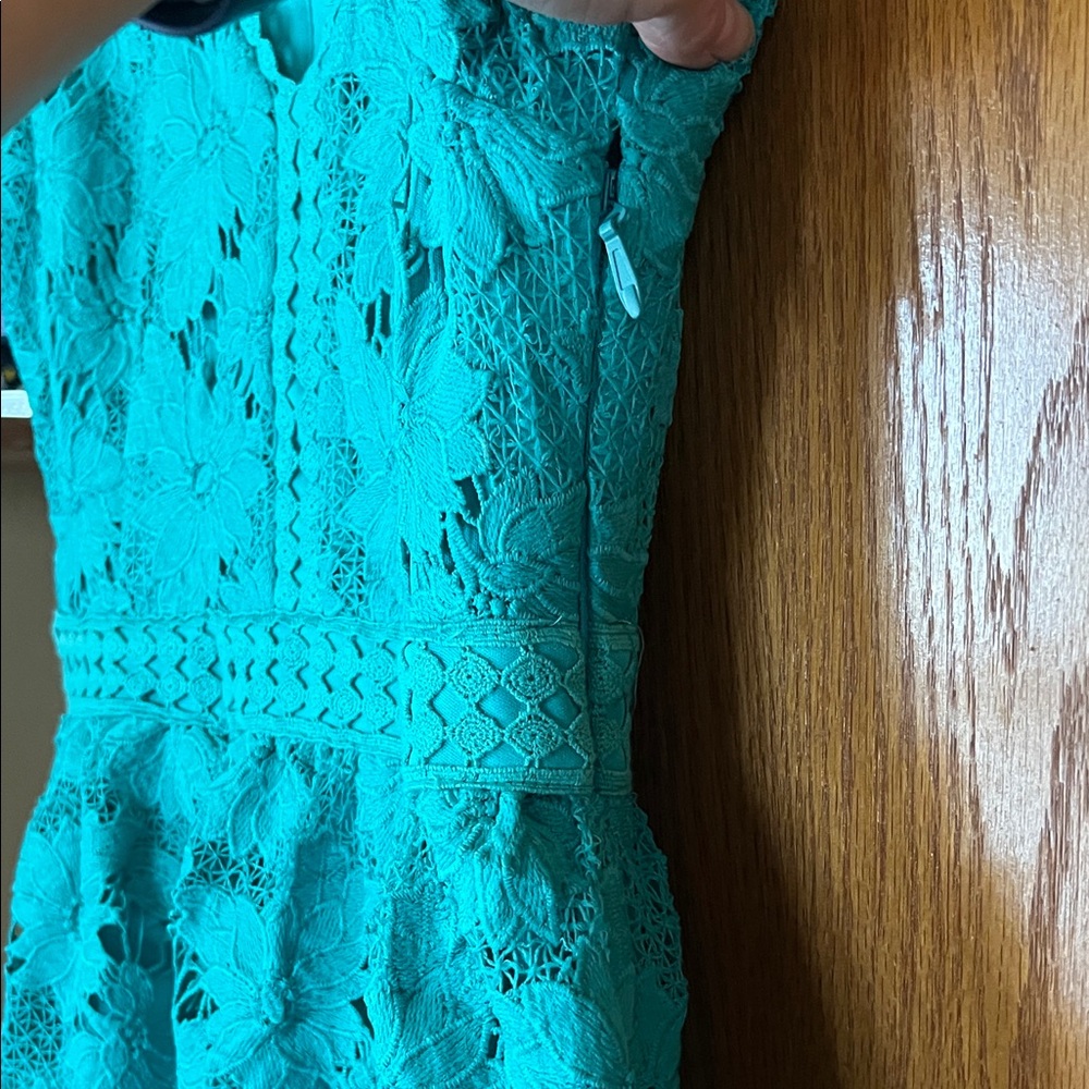 Soieblu Teal Lace V-Neck Mini Dress - Picture 3 of 3
